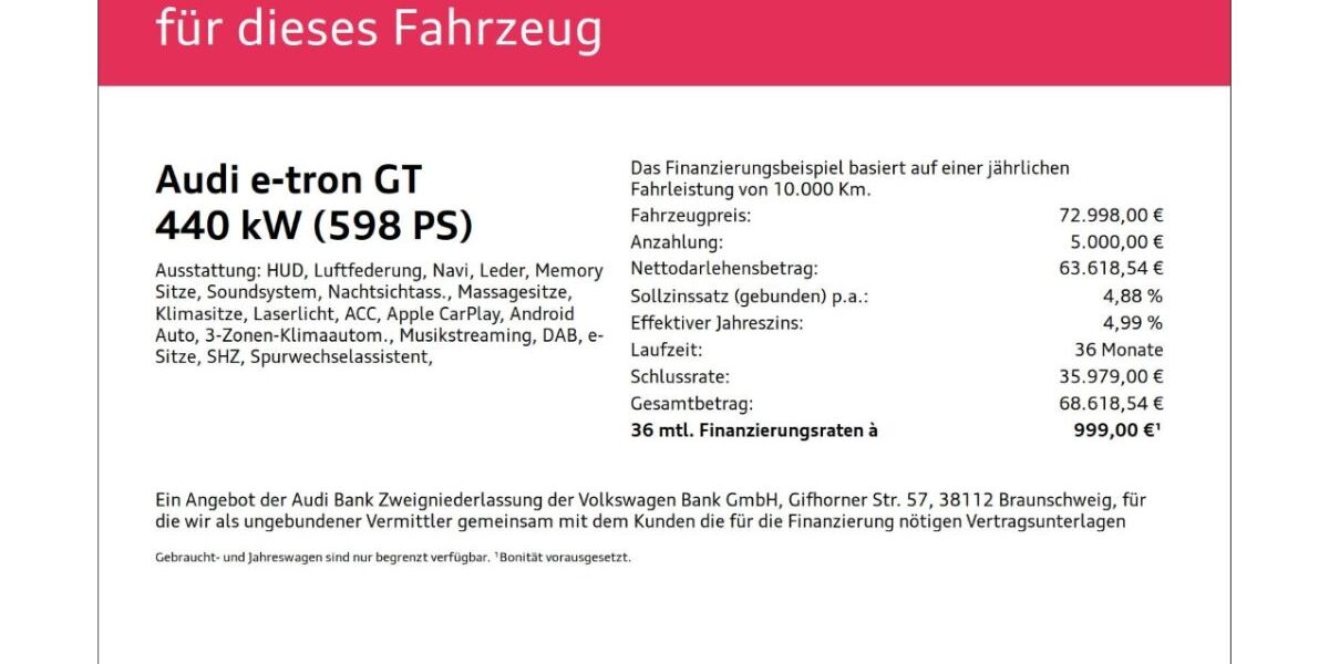 Audi e-tron GT 61.761 km 72.998 &euro; Wuppertal 42109